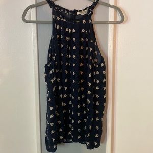 Blue and white patterned lightweight blouse